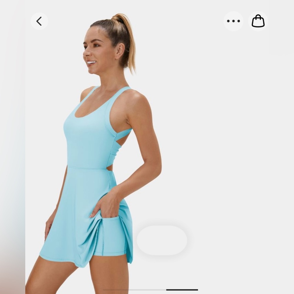 Backless Cut Out Side Pocket 2-in-1 Exercise Dress - Easy Peasy - Sky Blue XS